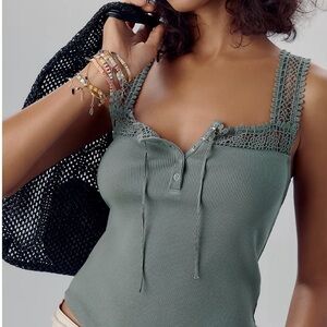 BY ANTHROPOLOGIE CROCHET-TRIM TANK TOP